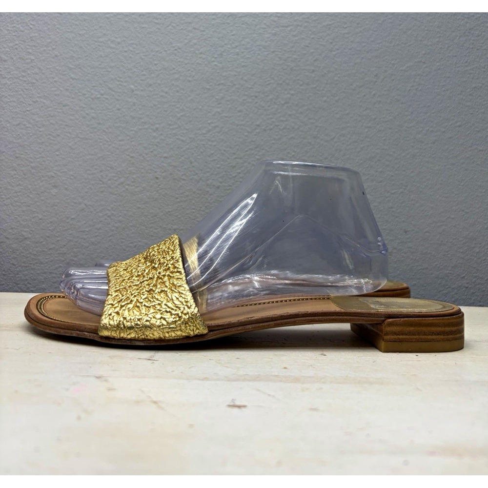 Stuart Weitzman Gold Leather Slide Sandals Size 9.5